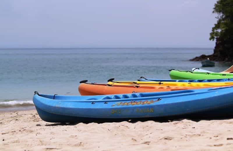 Kayaks on the beach in Costa Rica.