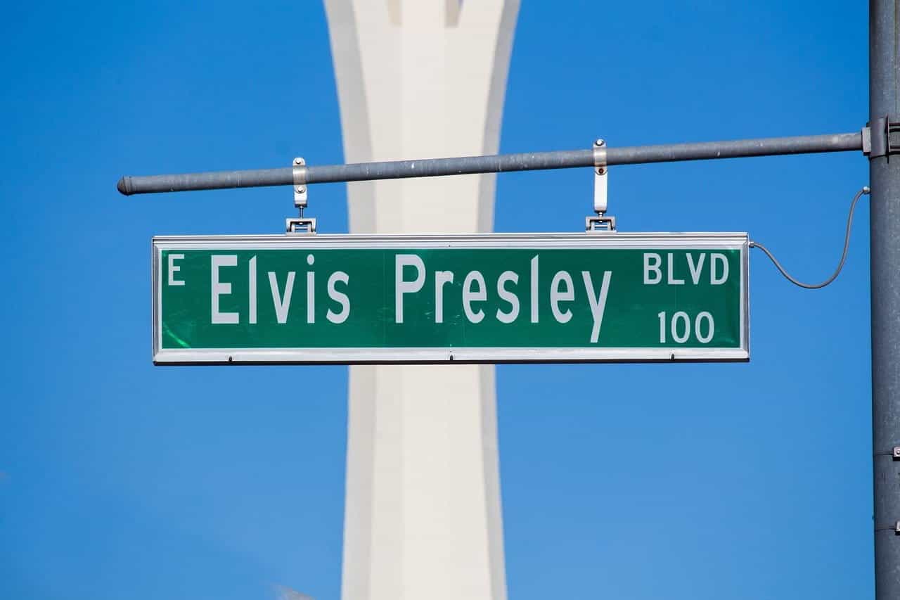 A street sign reading "Elvis Presley Blvd."