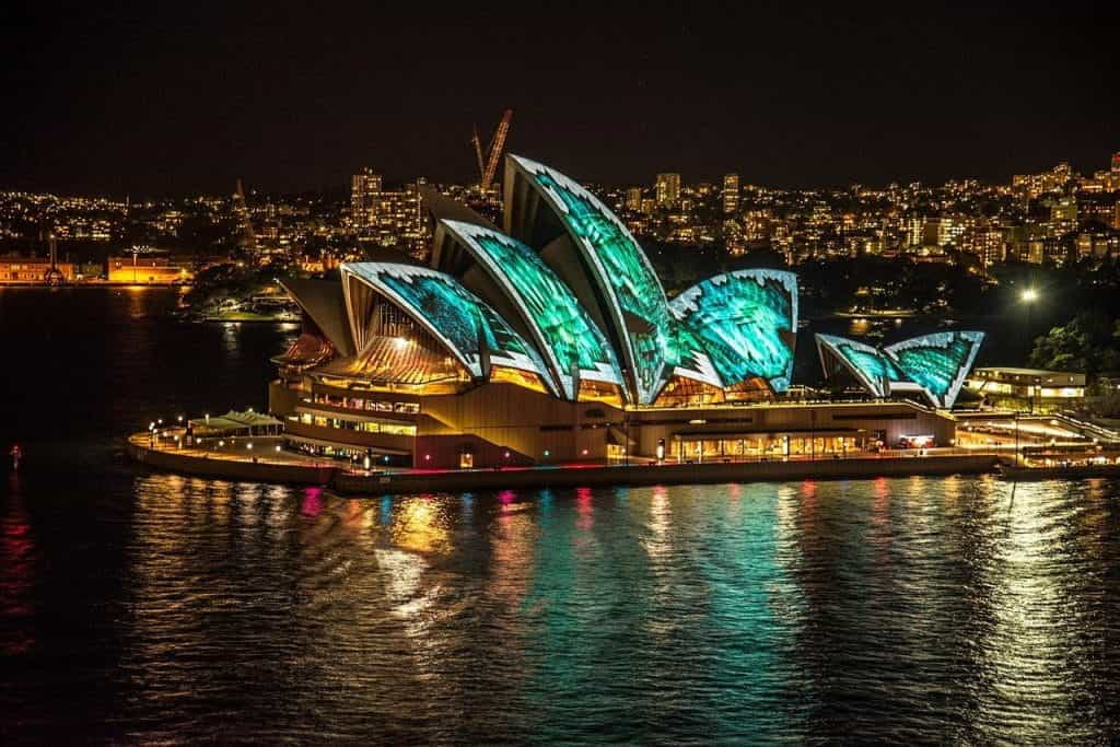 Sydney Opera House lit up green.