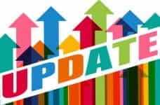 Multi-colored arrows point upward, overlaid by the word UPDATE in rainbow letters.