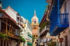 The colorful historic buildings of Cartagena, Colombia.