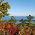 Dedaunan musim gugur di Copper Harbor, Michigan.