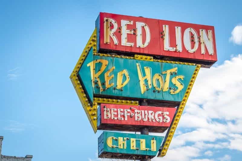 Colorful vintage restaurant signs in Grand Rapids, Michigan.