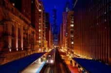 Downtown Chicago, Illinois at night.