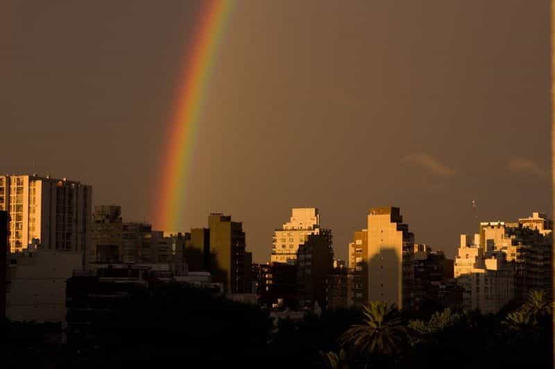 A rainbow over the skyline in Buenos Aires, Argentina.