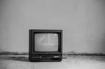 A retro television in black and white.