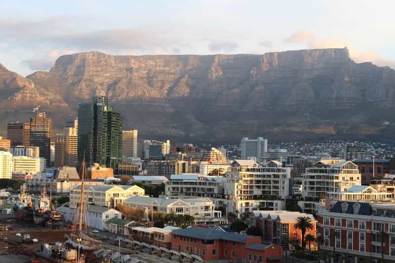 Cape Town harbour and Table Mountain.
