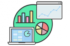 A series of non-descript charts, bar graphs, pie charts and statistics.