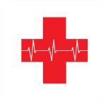 The first-aid Red Cross with a lifeline going horizontally through its center.