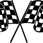 Two checked black & white racing flags.