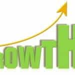A graphic displaying the word Growth with an increasing arrow following its trajectory.
