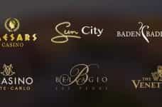 Names of famous casinos, including Caesars, Sun City, Baden Baden, Le Casino Monte Carlo, Bellagio and the Venetian.