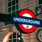 The London Underground logo street sign.