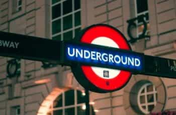 The London Underground logo street sign.