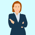 A graphic of a woman standing with her arms crossed with a determined look on her face.