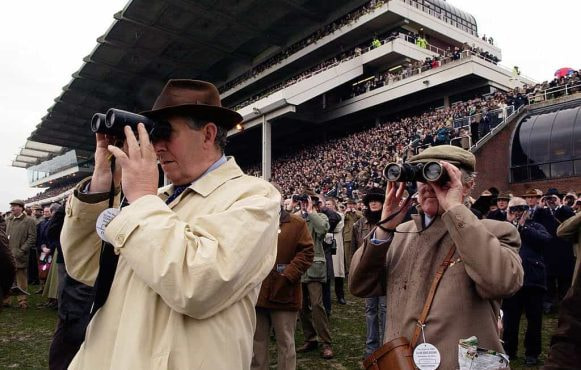 Racegoers watch the action at Cheltenham