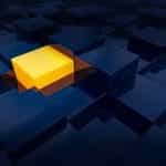 A lit-up yellow cube in a sea of other cubes.