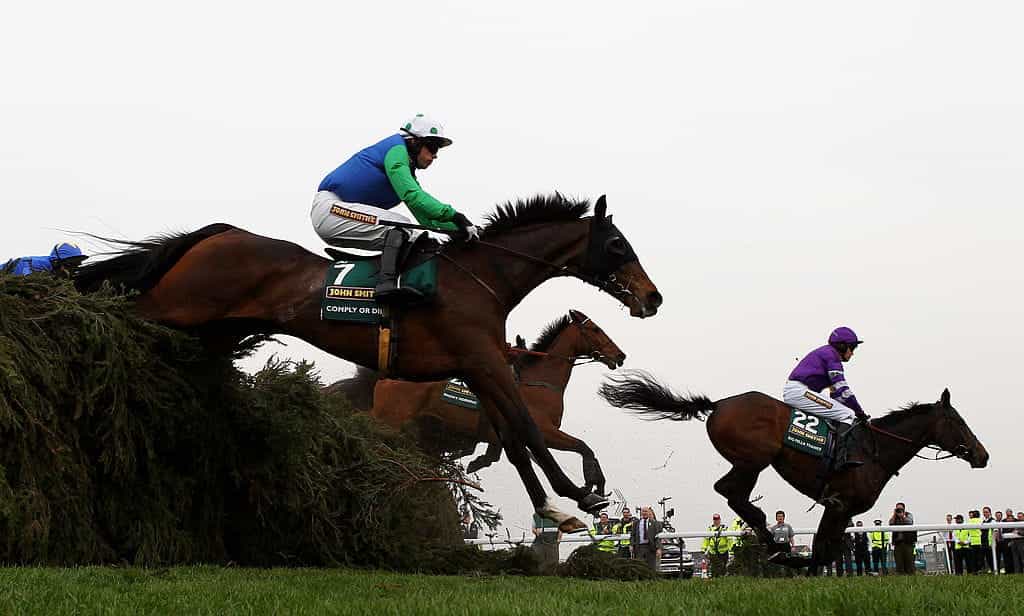 Big Fella Thanks jumps ahead of two rivals in the 2010 Grand National