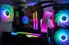 Gaming computer with neon lights.