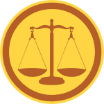 A graphic of the classic scales of justice used in the United States court system.