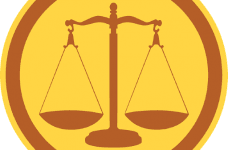 A graphic of the classic scales of justice used in the United States court system.