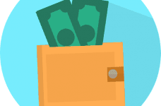 A graphic of a wallet with green cash bills sticking out of it.