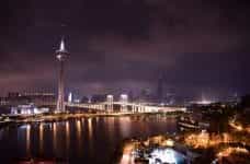 Macau waterfront at night.