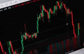 Screen with red and green lines on a graph going up and down.