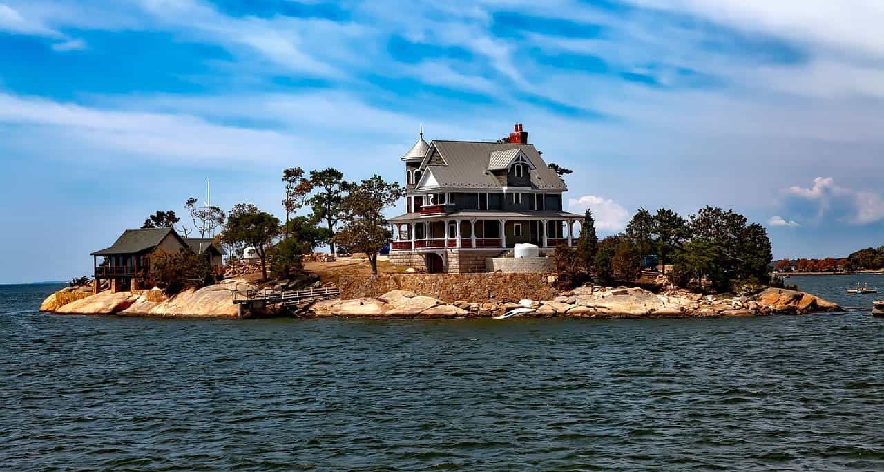 A vacation home on a tiny island off the coast of the US state of Connecticut.