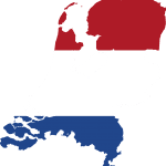 Outline map of Netherlands colored as the flag red, white and blue