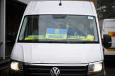 A van full of emergency supplies leaving the UK headed for Ukraine.