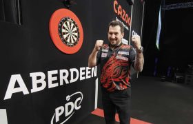 Jonny Clayton celebrating Premier League victory in Aberdeen.