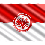 Flag red at the top and white at the bottom with the Eintracht Frankfurt logo in the middle.