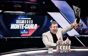 Marcelo Mesqueu celebrates his success in the 2022 Monaco EPT Main Event.