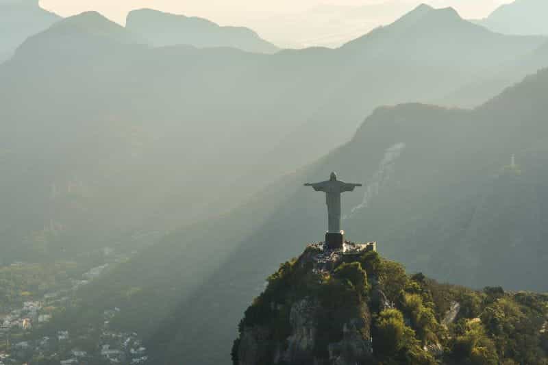 The statue of Christ on a mountaintop in Rio de Janeiro, Brazil.