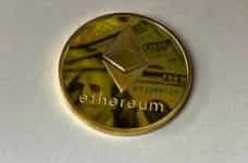 A gold Ethereum crypto coin.