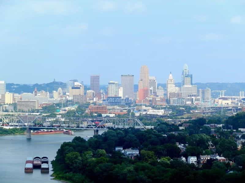 The skyline of Cincinnati, Ohio.