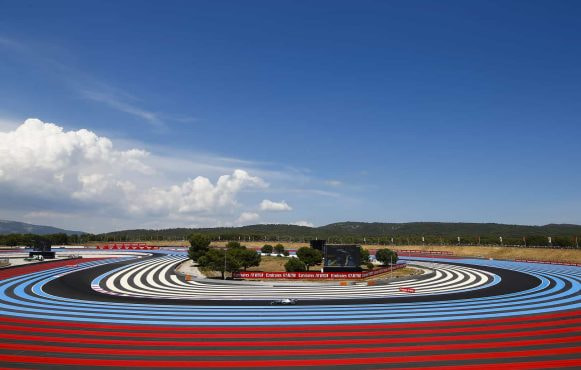 A panoramic view of a sweeping bend at Paul Ricard Circuit