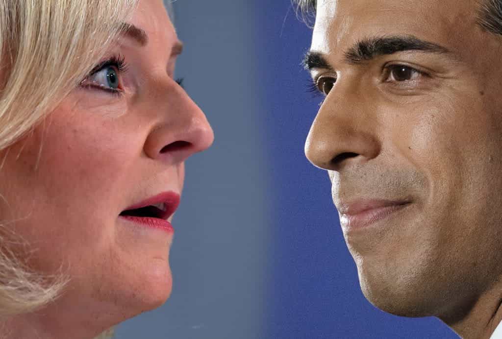 Liz Truss dan Rishi Sunak bertatap muka.