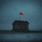 A German flag on top of a building.