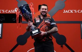 Jonny Clayton and his 2021 Jack’s World Series of Darts Finals trophy.