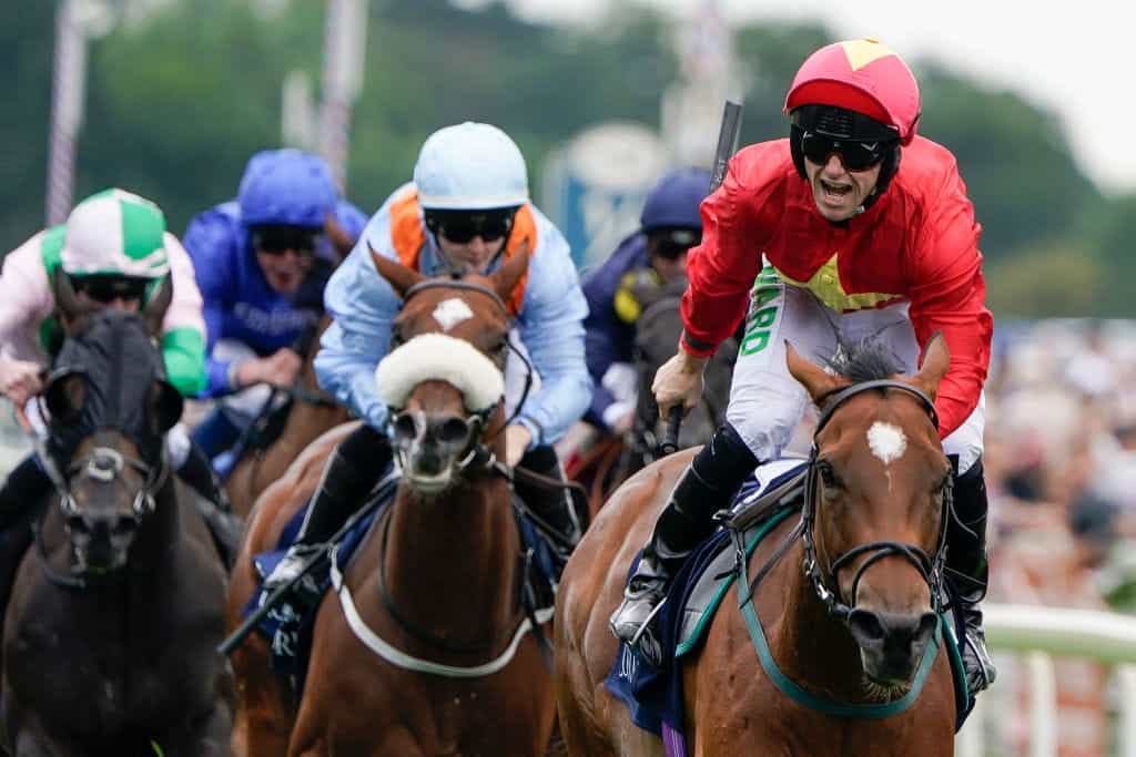 Jason Hart riding Highfield Princess to win The Coolmore Wootton Bassett Nunthorpe Stakes at York.
