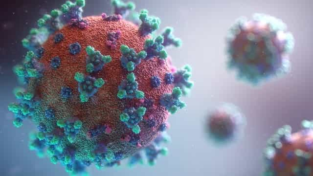 Representasi 3D dari sel virus Covid-19.