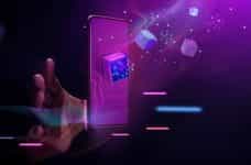 A smartphone with holographic cubes floating out of it.