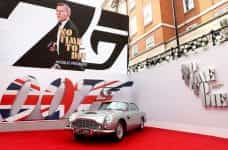 James Bond’s Aston Martin car at the World Premiere of ‘No Time To Die’ at the Royal Albert Hall, 2021.