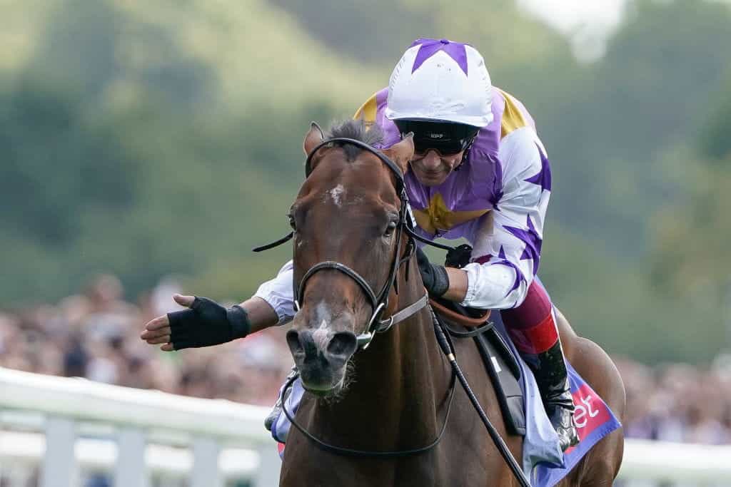 Frankie Dettori riding Kinross win at York Racecourse in August 2022.