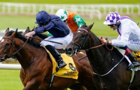 Kevin Manning riding Wexford Native to win The Dubai Duty Free Celebration Stakes at Curragh Racecourse. June 2022.