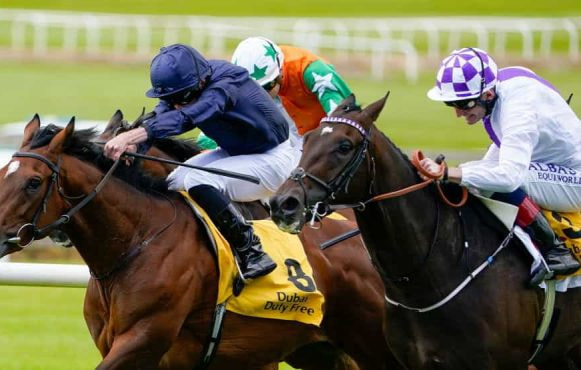 Kevin Manning riding Wexford Native to win The Dubai Duty Free Celebration Stakes at Curragh Racecourse. June 2022.
