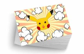 A set of cards with a Pokemon stamped on them.