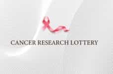 A cancer survivor ribbon and the words, Cancer Research Lottery